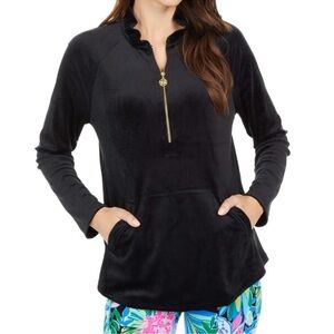 {Lilly Pulitzer} "Skipper Ruffle Popover" Quarter Zip Soft Velour Sweatshirt